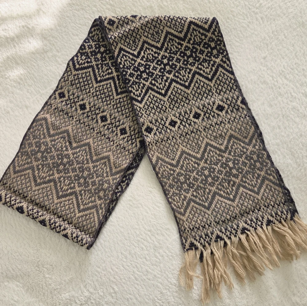 Vintage!!! Wool Geometric Patterned Knit Men Scarf